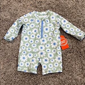 Wonder Nation Green Floral Baby Swimsuit Romper
